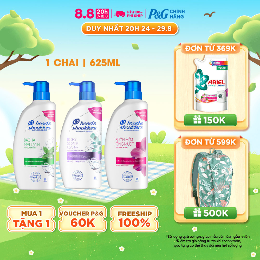 Dầu Gội Sạch Gàu HEAD&SHOULDERS Bạc Hà/ Giảm Ngứa Da Đầu/ Suôn Mềm/ Hương Chanh/ Sạch Sâu/ Làm Sạch Vi Khuẩn Chai 625ML