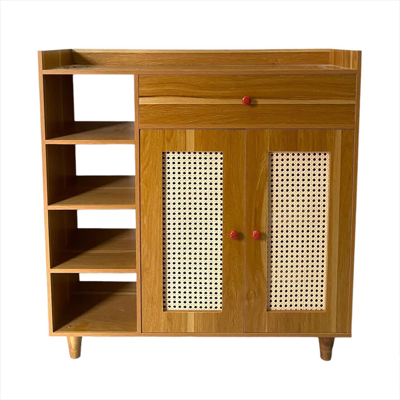 Tủ giày gỗ cửa mây 2 cánh có ngăn kéo tiện ích