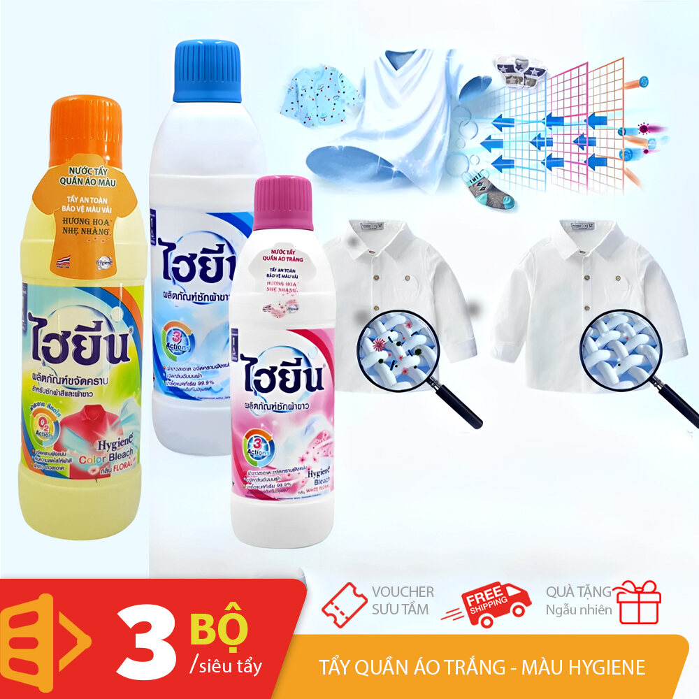 Nước tẩy quần áo HygienE Thái Lan cho áo TRẮNG và MÀU sáng sạch chai 600ml 500ml
