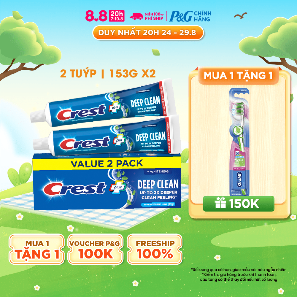 Combo 2 kem đánh răng crest complete whitening + deep clean làm sạch sâu răng trắng sáng 153g - nhập khẩu mỹ