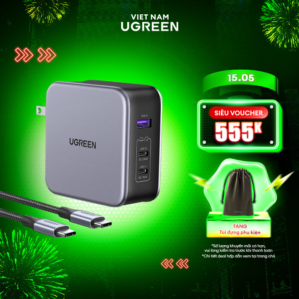 Củ sạc máy tính / điện thoại sạc nhanh UGREEN 140W CD289 Business Charger Nexode| Công nghệ GaN | 3 