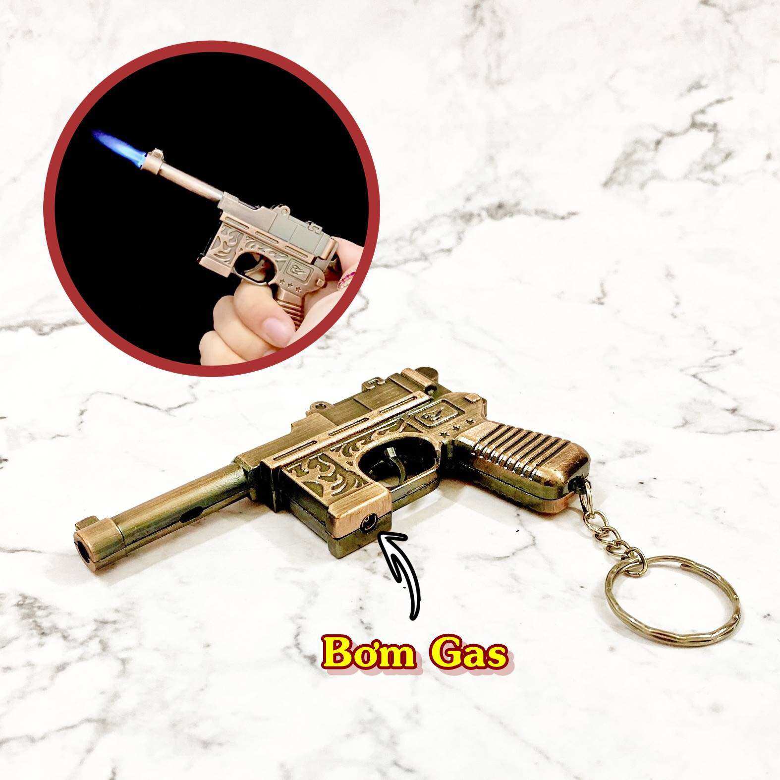 Bật lửa gas khè móc khoá mô hình dáng khẩu cổ mini 10cm