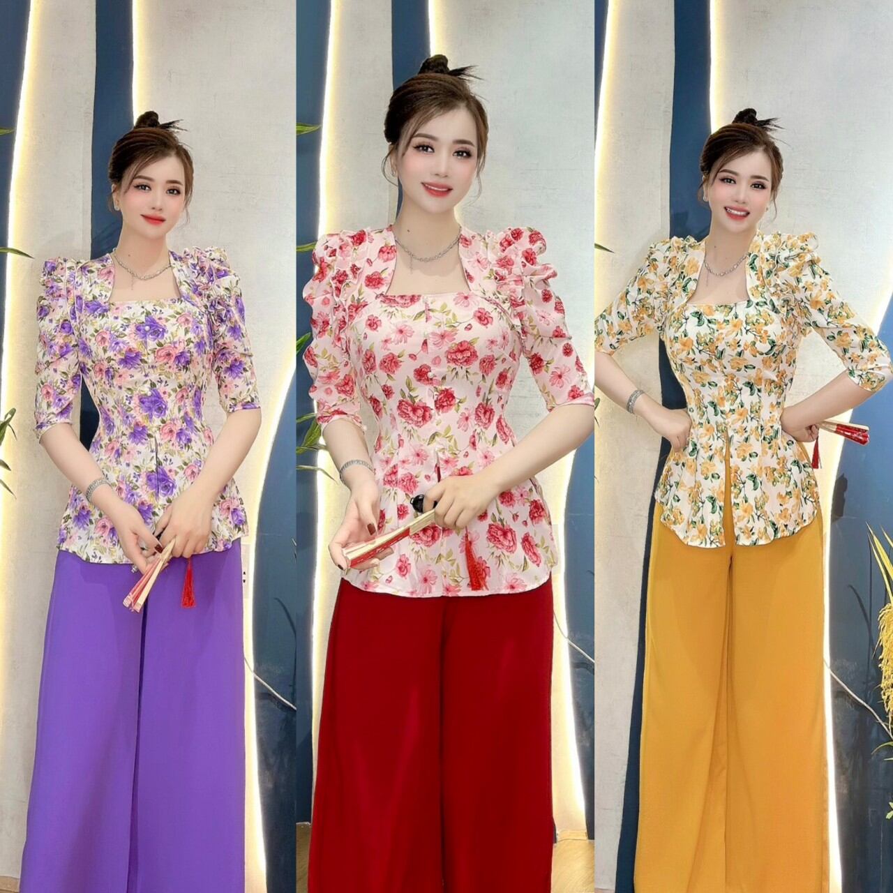 Bộ bà ba cổ nữ hoàng dún bèo vai tay phồng