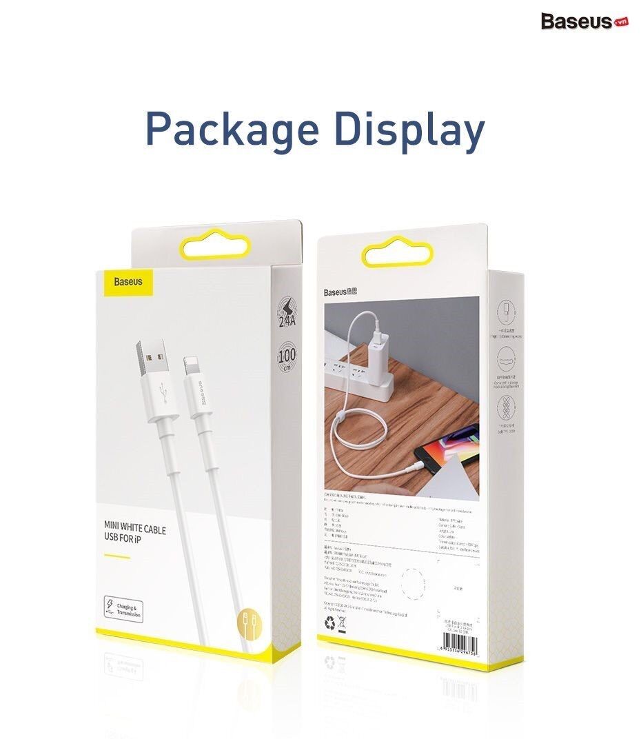Dây cáp sạc nhanh siêu bền baseus mini white dùng cho iphone lightning