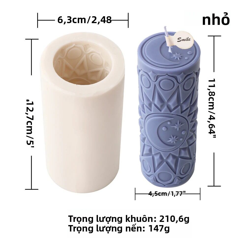 Khuôn Làm Nến Silicon Họa Tiết Hoa Cột Cổ Điển Khuôn Bánh Hình Trụ Nổi Hoa Khuôn Nhựa Epoxy Làm Bánh Cưới