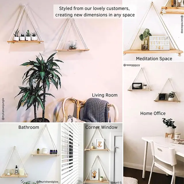 Kệ treo tường bằng dây thừng macramé gỗ dày 17ly