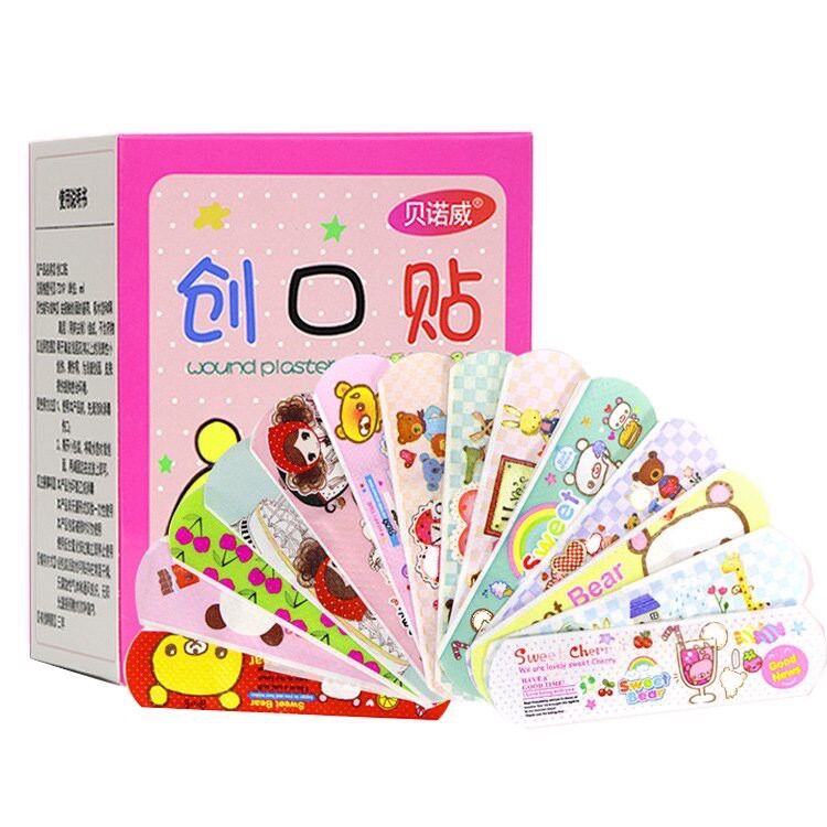 Băng cá nhân hoạt hình hộp 100 miếng, nhiều hình dễ thương