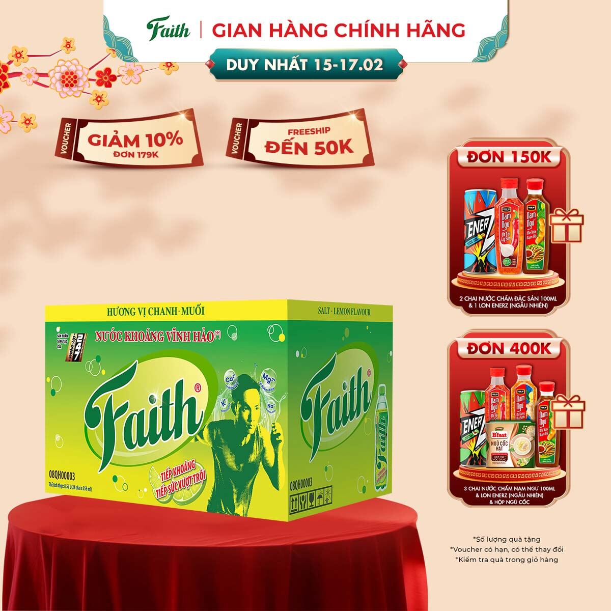 Nước Uống Chứa Khoáng Thiên Nhiên Faith Có Ga - Thùng 24 chai x 355ML