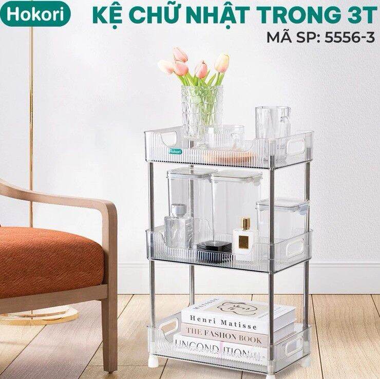 Tủ Mỹ phẩm nhựa trong suốt 2 tầng 3 tầng khung inox hãng nhựa việt nhật