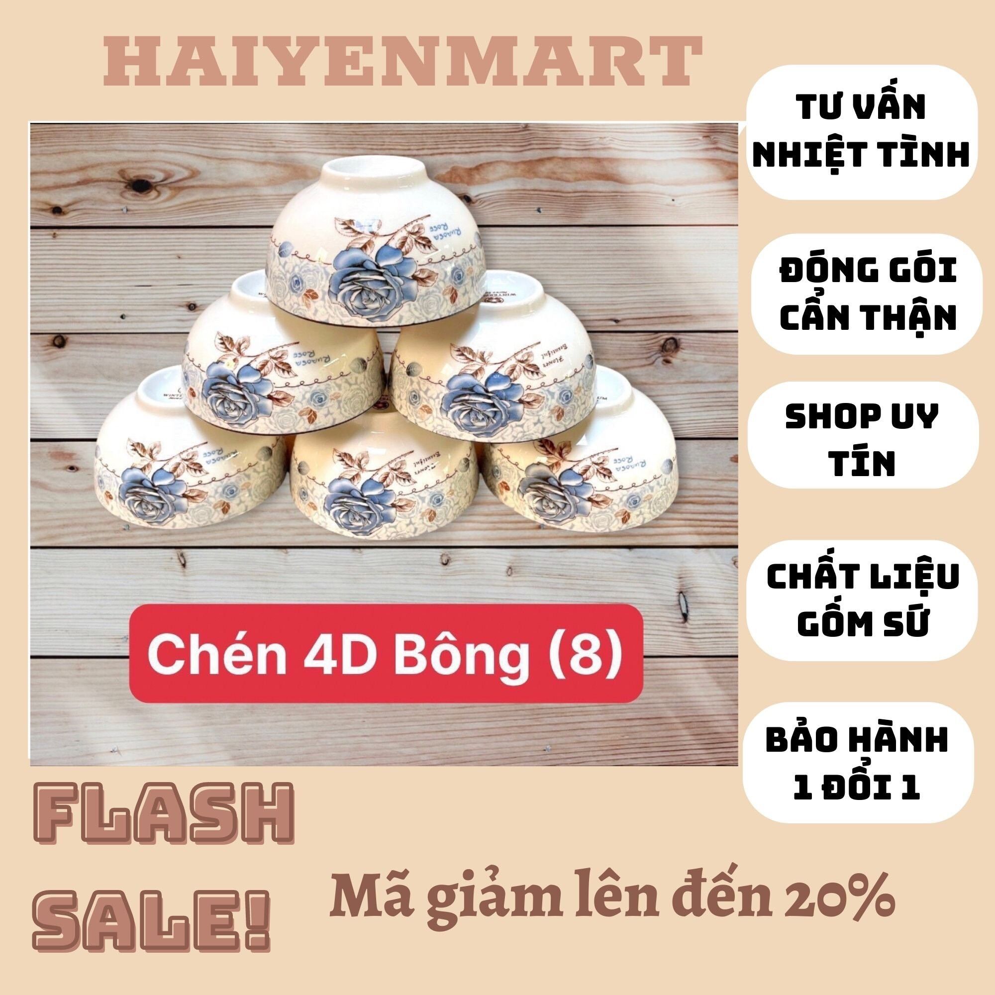 Bộ 10chén bát sứ ăn cơm 4d cao cấp phong cách hàn quốc