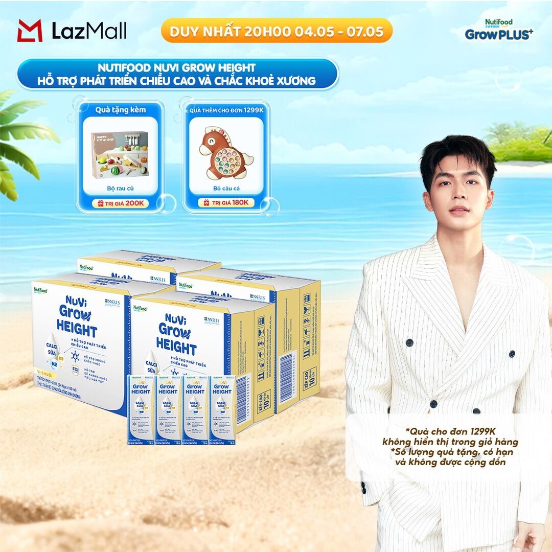 Combo 4 Thùng 24 hộp SBPS Nuvi Grow Height vị chuối + hỗ trợ phát triển chiều cao hộp 180ml