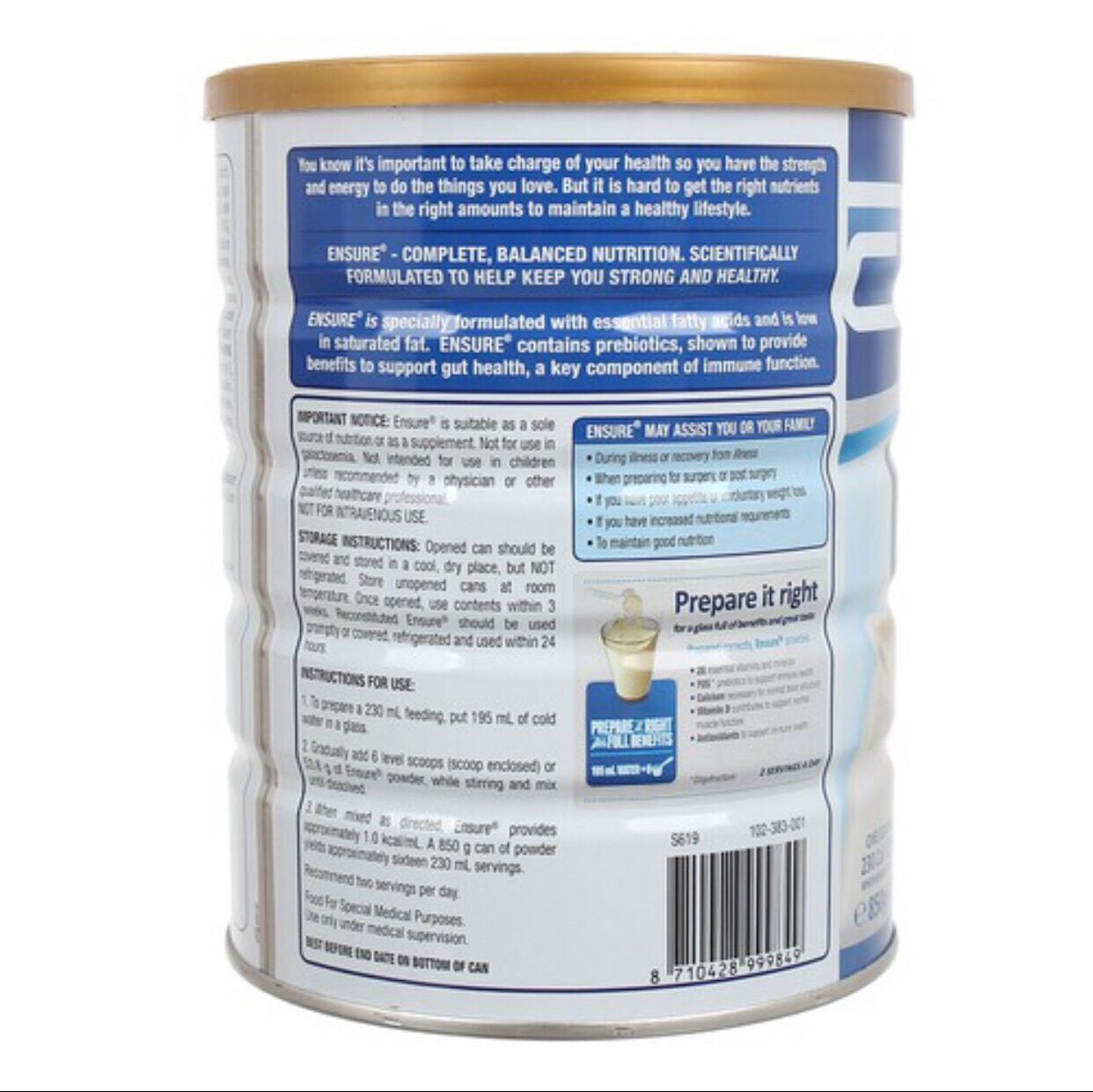 Sữa Bột Ensure Úc Vani 850g