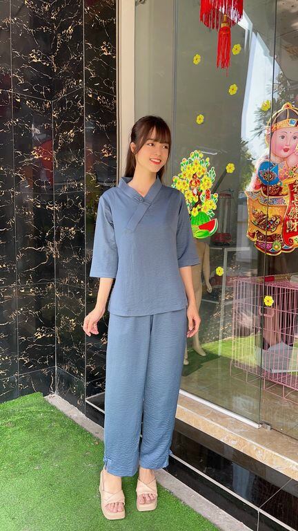 Đồ lam đi chùa - mẫu lụa đủi 1 nút trơn loại 1