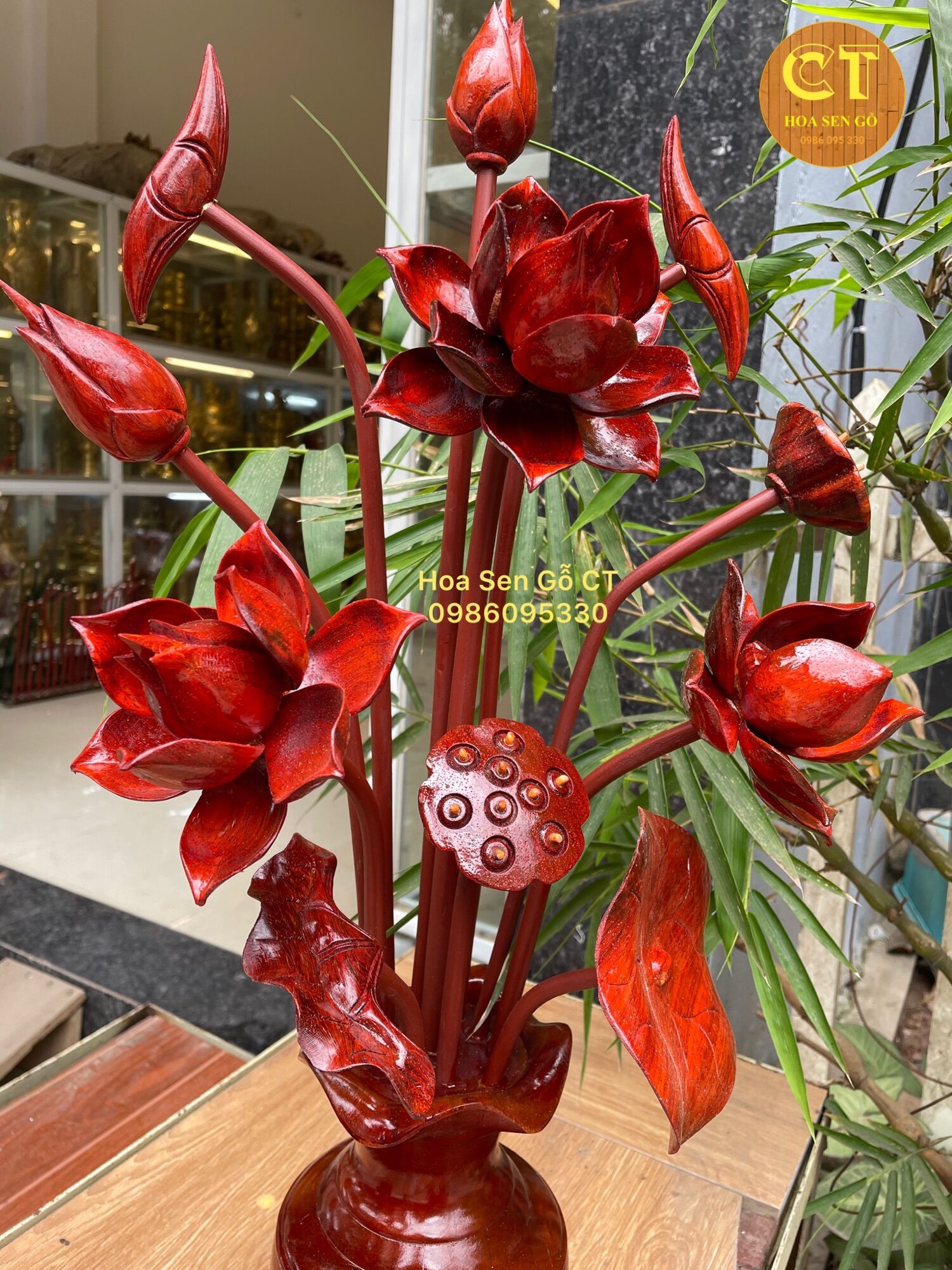 Bình Hoa Sen Gỗ Hương Cao 65cm - 1 Bình