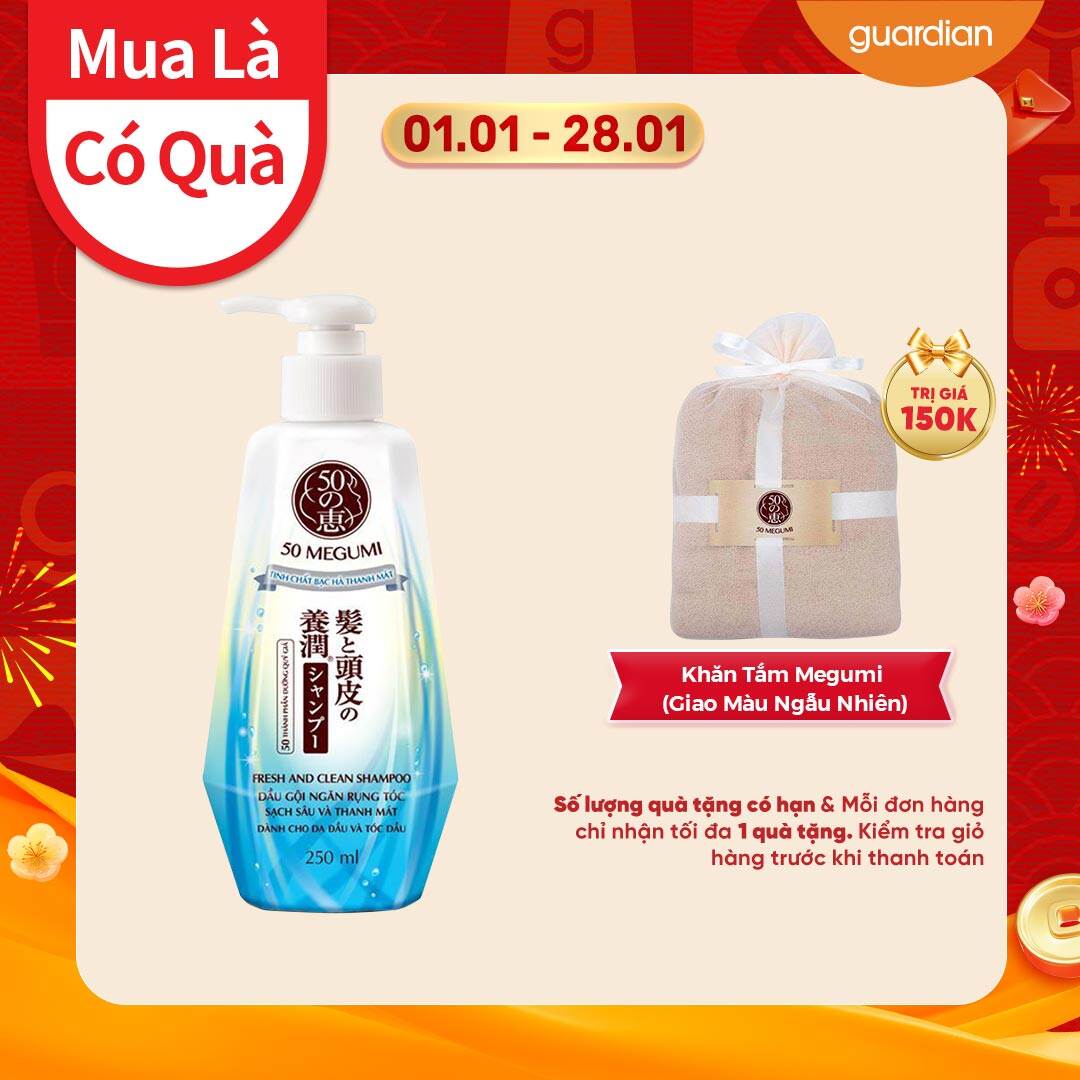 Dầu Gội Ngăn Rụng Tóc Sạch Sâu Thanh Mát 50 Megumi Fresh & Clean Shampoo 250ml