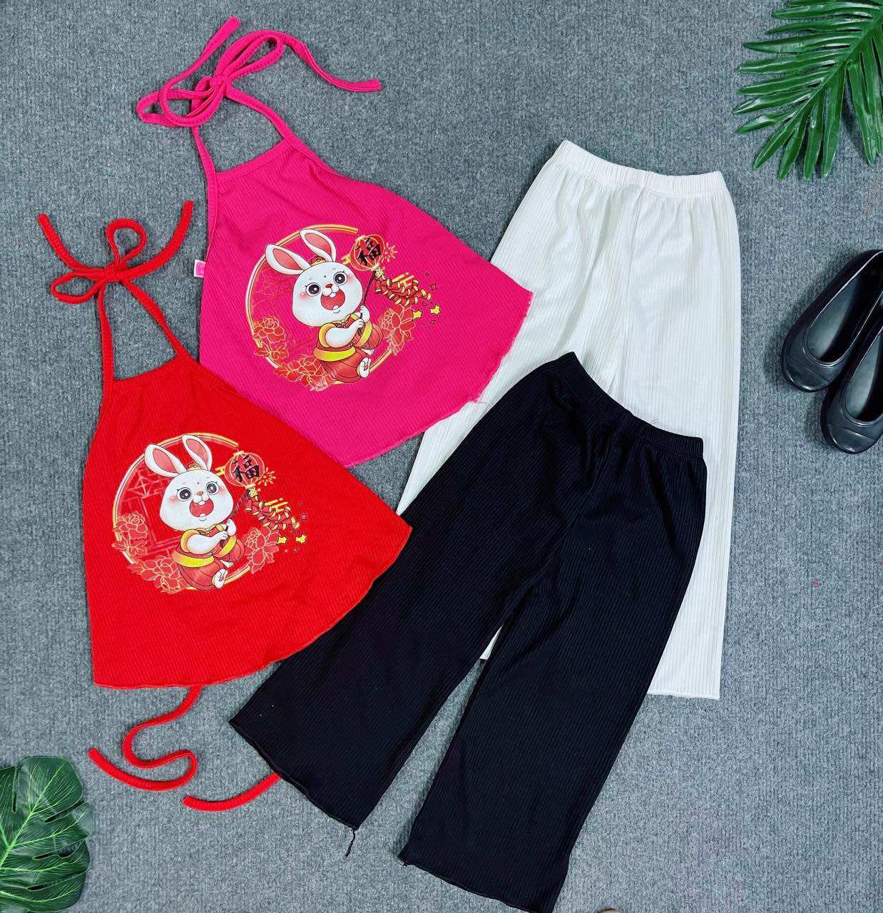 Set áo yếm quần dài 2 màu cho bé gái