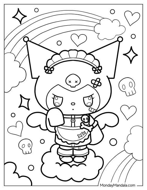 Set 10 Tờ Tranh Tô Màu Kuromi Cho Bé - Kho Nhà Mình