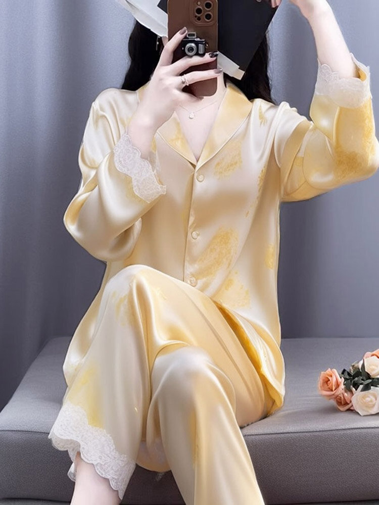Elegant French Satin Sleepwear for Women Spring/Autumn Season 2025 New Edition Embroidered Wearable at Home Giá 784,000 Đồng*Miễn phí vận chuyển