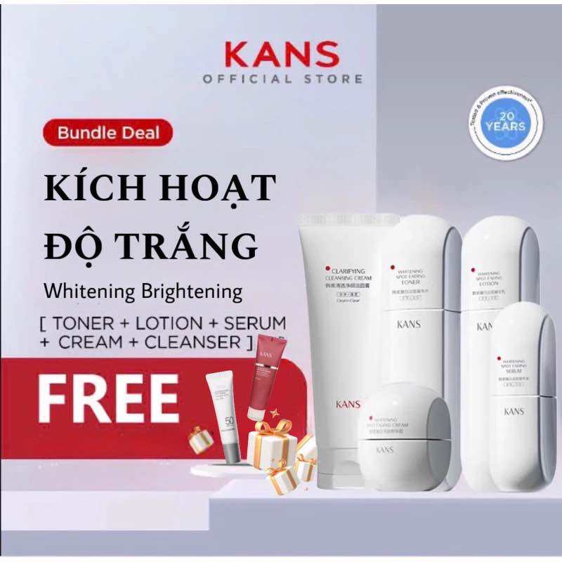 Bộ mỹ phẩm trắng da KANS Whitening Brightening KANS full bộ hộp 5 món nuôi dưỡng làn da trắng đều và