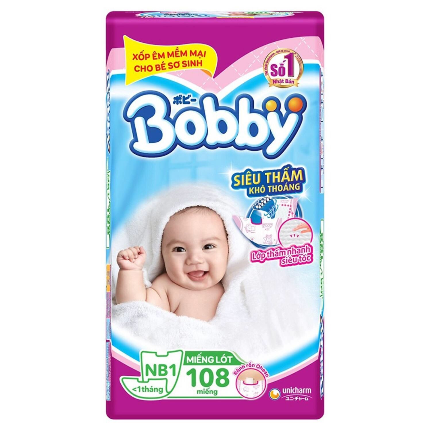 Miếng Lót Bobby NB1 108 miếng kèm 6