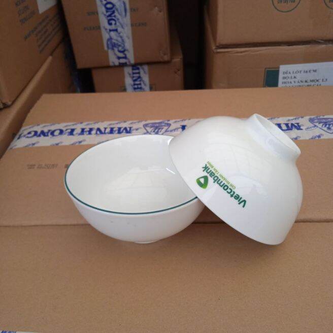 Combo 6, 10 chén ăn cơm viềng xanh lá 11.5cm - gốm sứ minh long