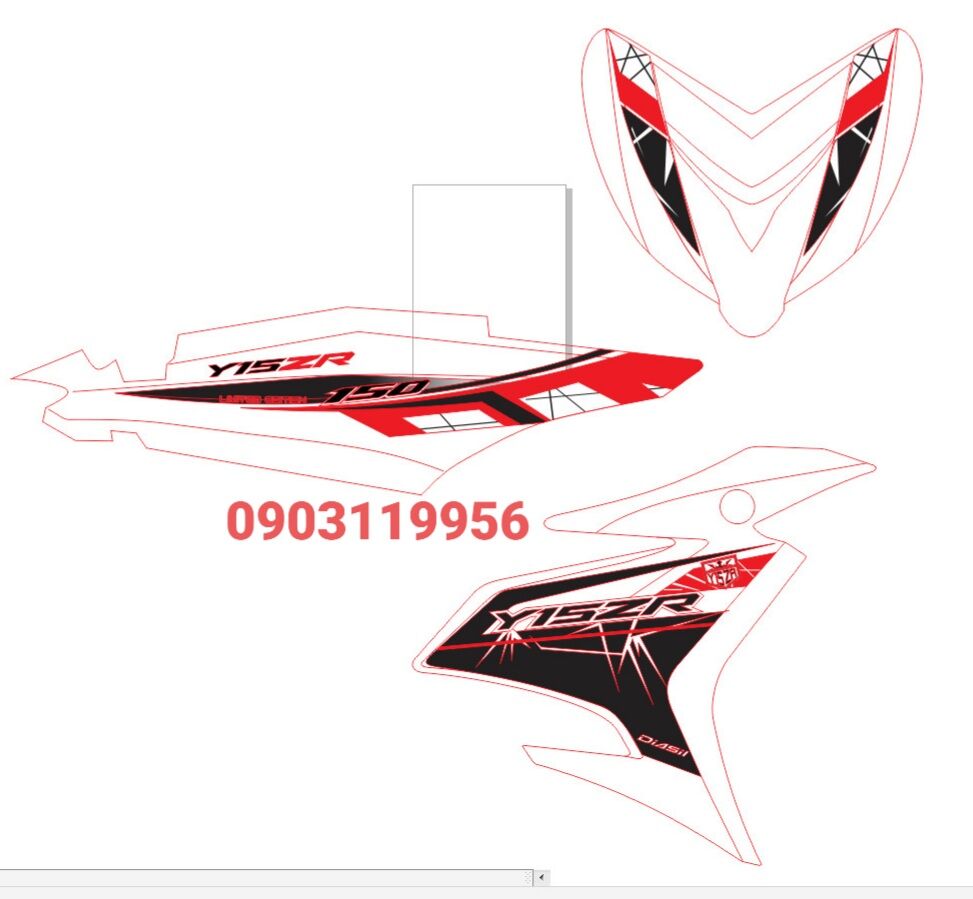 tem rời exciter 150 trắng phối đỏ đen y15zr