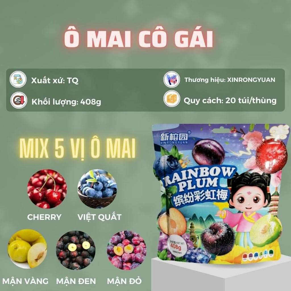 {SALE SẬP SÀN} Ô Mai Mix Nhiều Vị Cherry/Việt Quất/Mận/Thanh Mai Gói Lớn 408g Hình Cô Gái