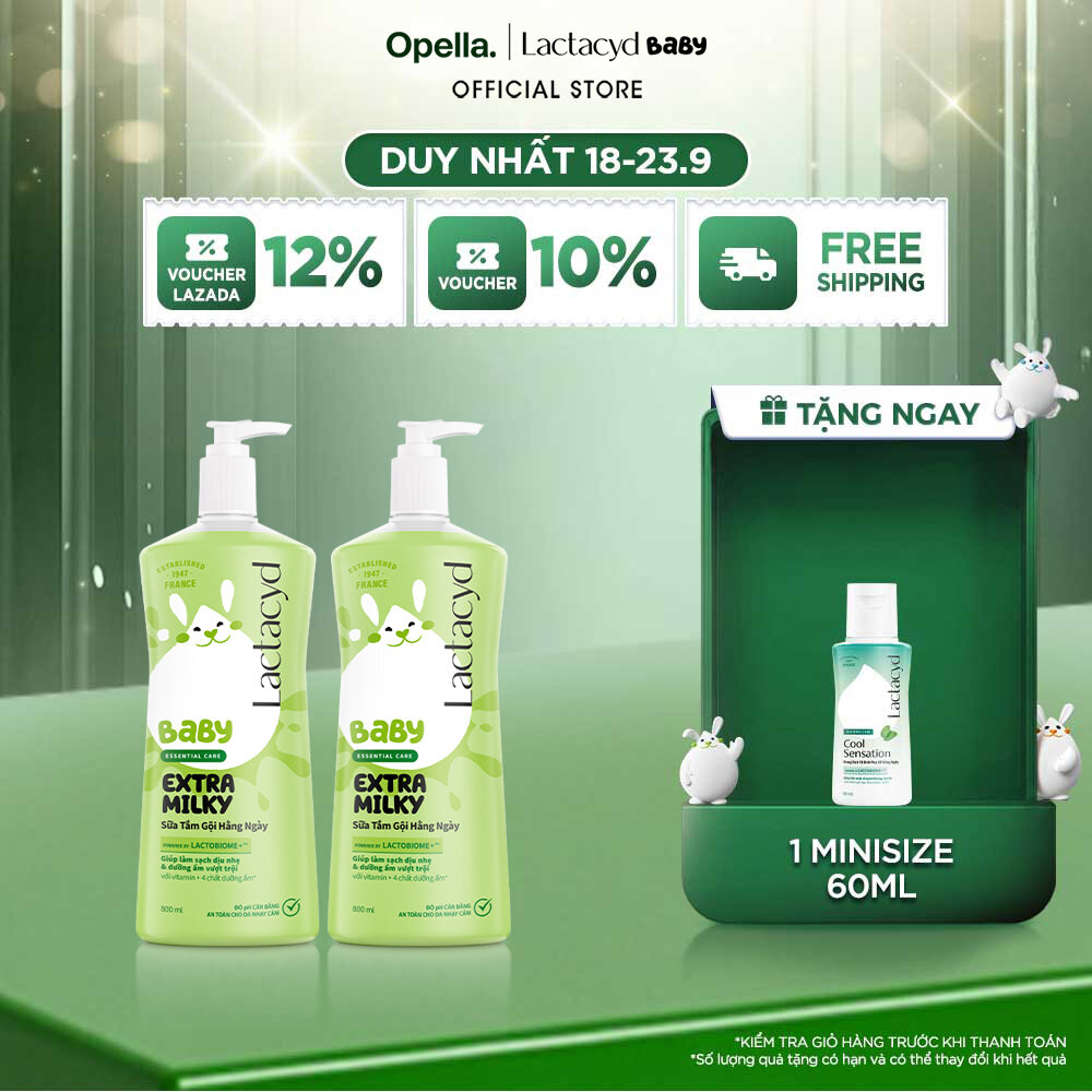 Bộ 2 Chai Sữa Tắm Gội Trẻ Em Lactacyd Baby Extra Milky Làm Sạch Dịu Nhẹ và Dưỡng Ẩm Vượt Trội Size Jumbo 800ml