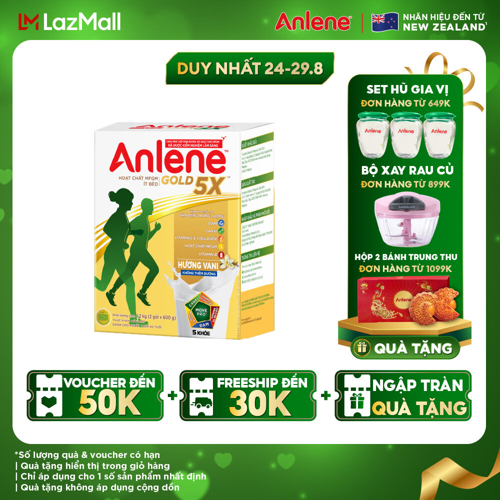 Sữa bột Anlene Gold 5X hương Vanilla hộp giấy 1.2kg