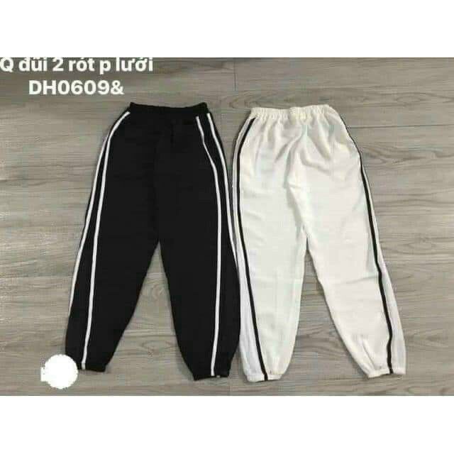Quần baggy nữ vải đũi phối lưới