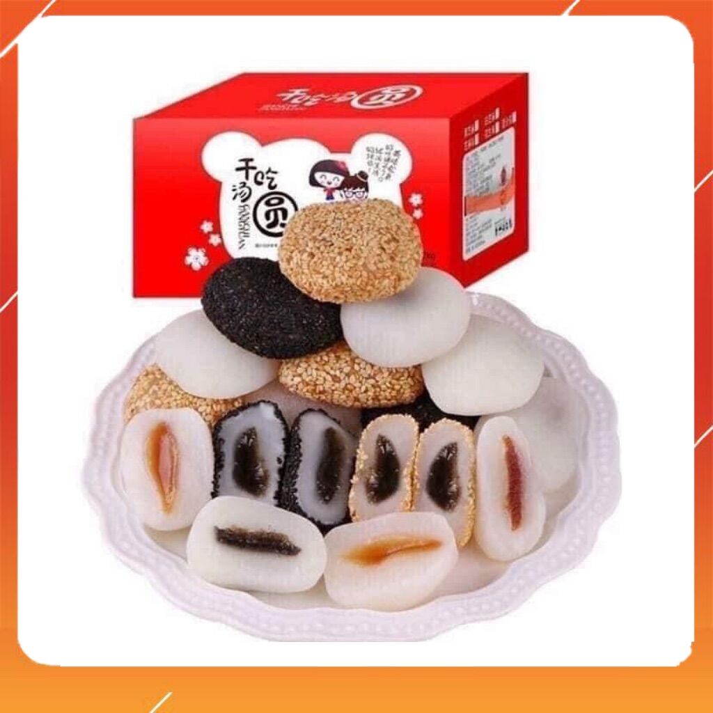 Bánh mochi Đài Loan mix 4 vị cực ngon, bánh mè trắng nhân đậu phộng, nhân đậu phộng, nhân mè đen, bánh mè đen nhân mè đen