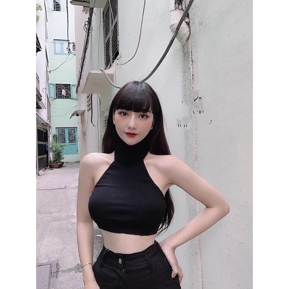Áo croptop cổ yếm hở lưng nhiều màu