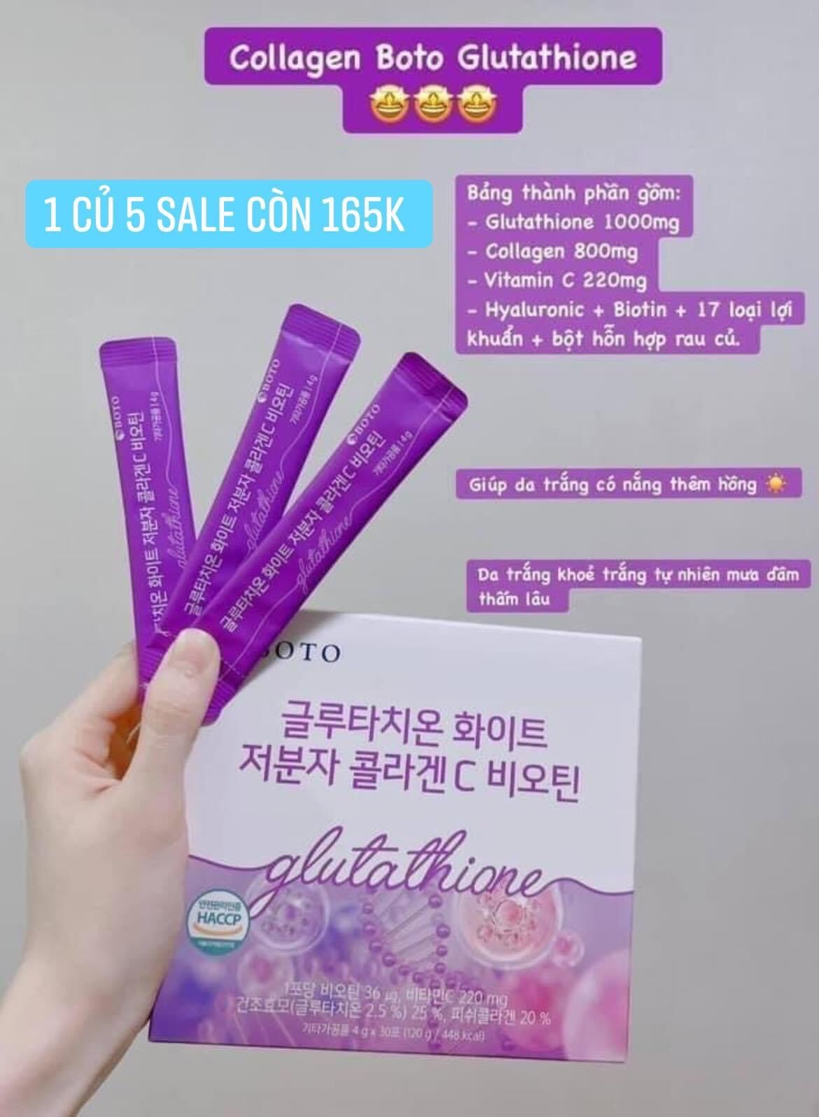 Bột truyền trắng glutathione và bổ sung collagen Boto