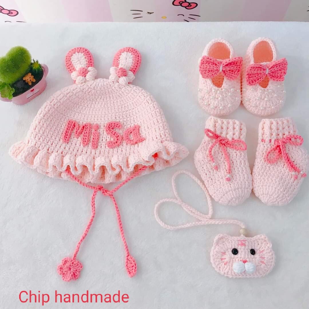 Mũ nón tai thỏ cho bé thêu tên miễn phí theo yêu cầu