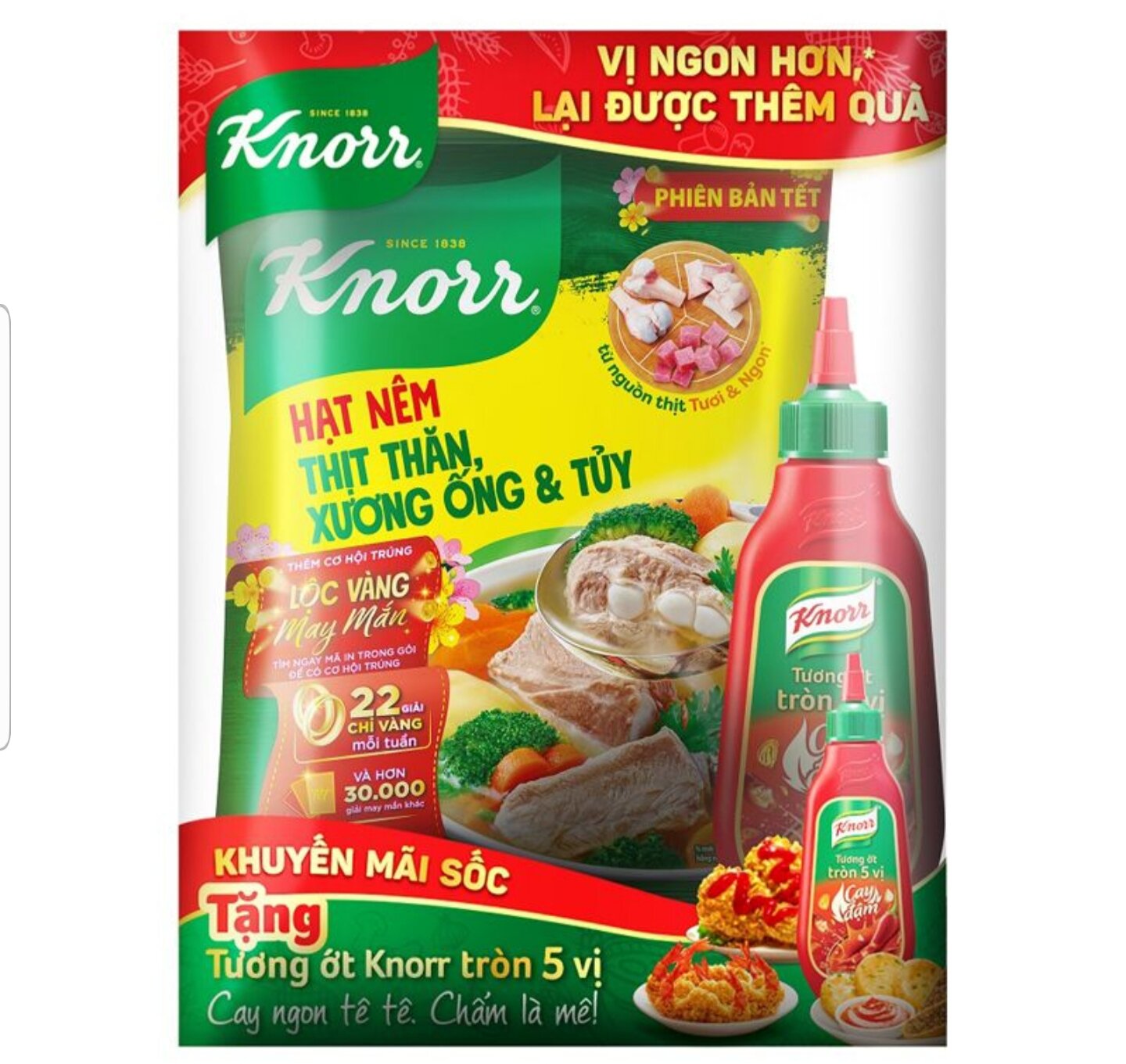 Set Quà Tết Hạt Nêm Knorr 900G Tặng Tương Ớt Knorr Cay Đậm