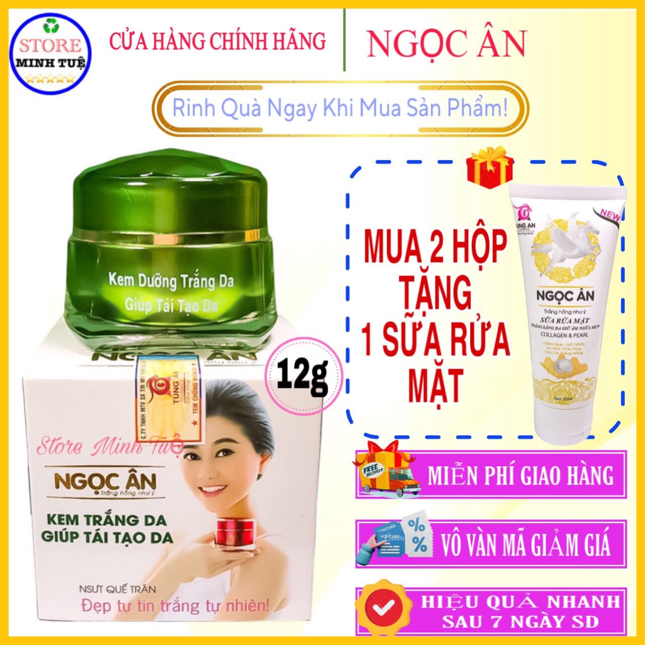 Kem trắng da, giúp tái tạo da dưỡng trắng da mịn màng, giữ ẩm trắng hồng như ý Ngọc Ân ( 12g )
