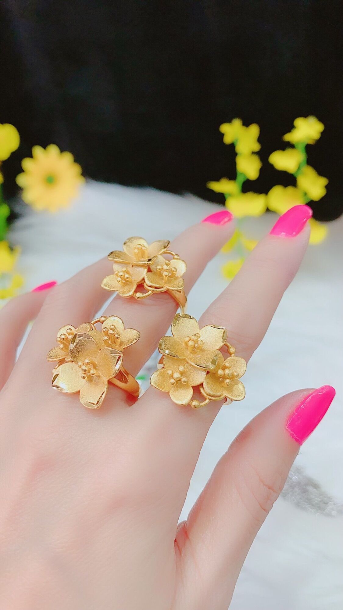 Nhẫn nữ kiểu hoa mạ vàng 24k cao cấp nhẫn có in 999 bên trong