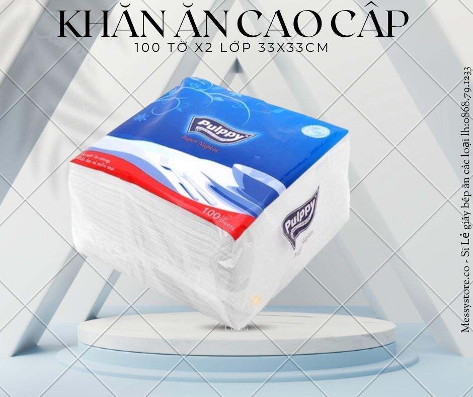 Khăn Giấy Vuông Pulppy Paper Napkin Khăn Ăn 100 Tờ (Xanh)