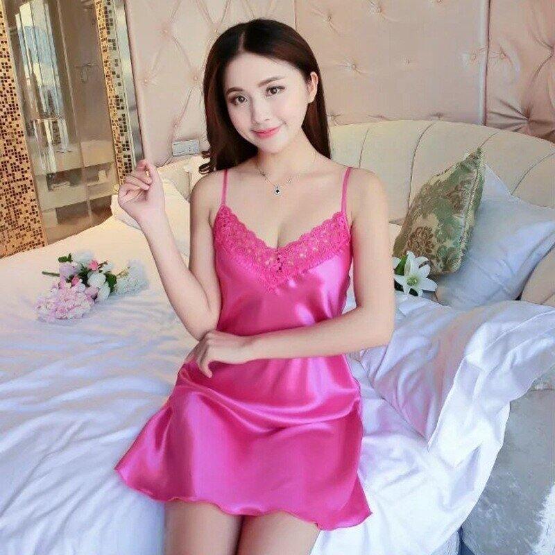 Đầm ngủ nữ lụa satin cao cấp có ren / đầm ngủ nữ 2 dây lụa y hình