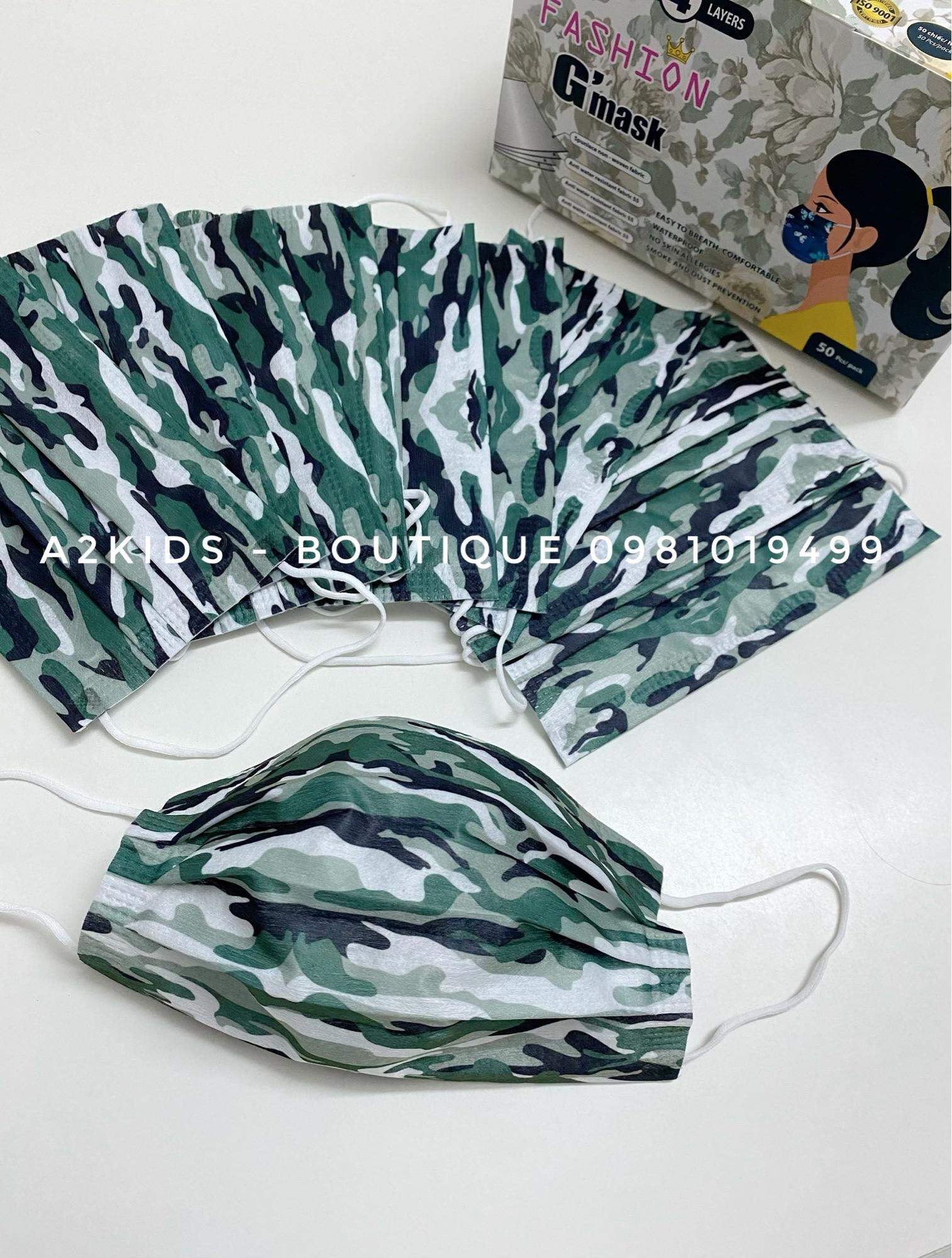 Khẩu Trang Y Tế Cao Cấp 4 Lớp Garcotex Hoạ Tiết Rằn Ri Thời Trang (Hộp 50 cái)