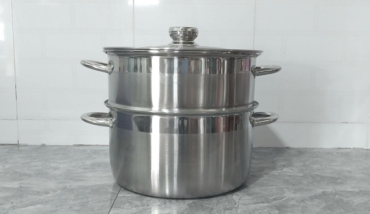 Bộ hấp 28 _ 1 đáy inox 430 nắp inox : gồm 1 nồi 28 cm, 1 hấp 28 cm
