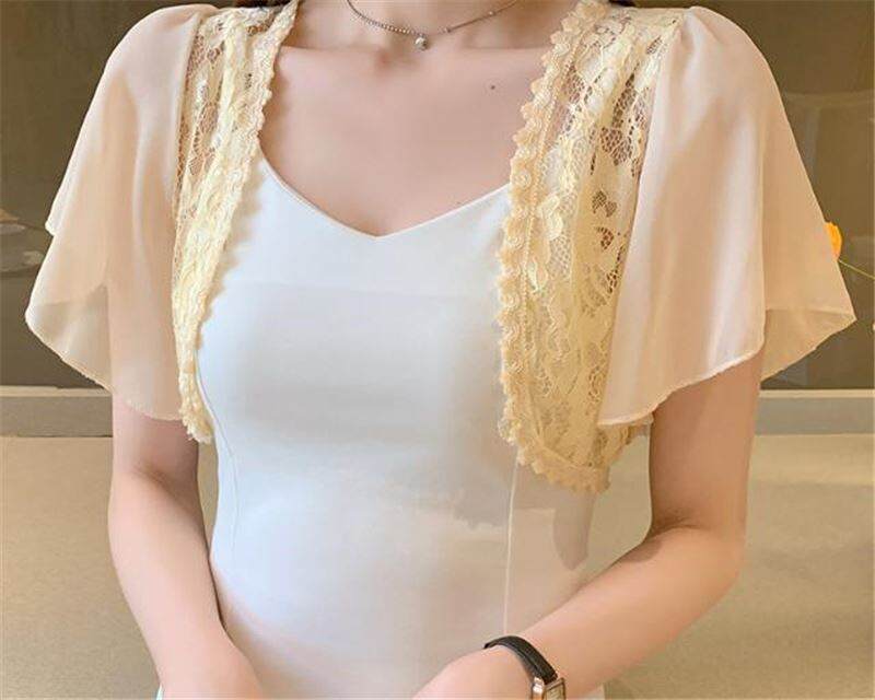 Áo Chống Nắng Mùa Hè Áo Khoác Nhỏ Cardigan Áo Choàng Vai Áo Choàng Nhỏ Ren Áo Voan Dễ Phối Áo Mẫu Mỏng Tay Lỡ Nữ