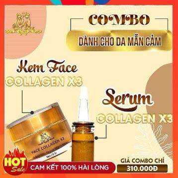 COMBO BỘ ĐÔI HOÀN HẢO KEM FACE và SERUM Collagen X3 bộ đôi lột sác