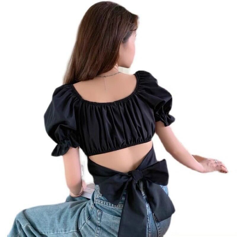 Áo Tay Phồng Dây Cột Eo Croptop