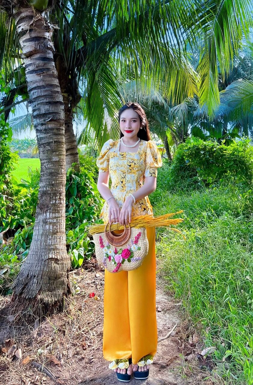 Bộ lam bà ba tay búp nút ngọc lụa mango quần hồng ngọc 40-60kg