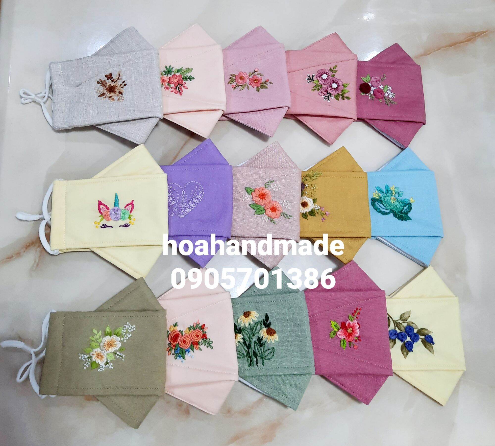 KHẨU TRANG 3D VẢI LINEN THÊU TAY