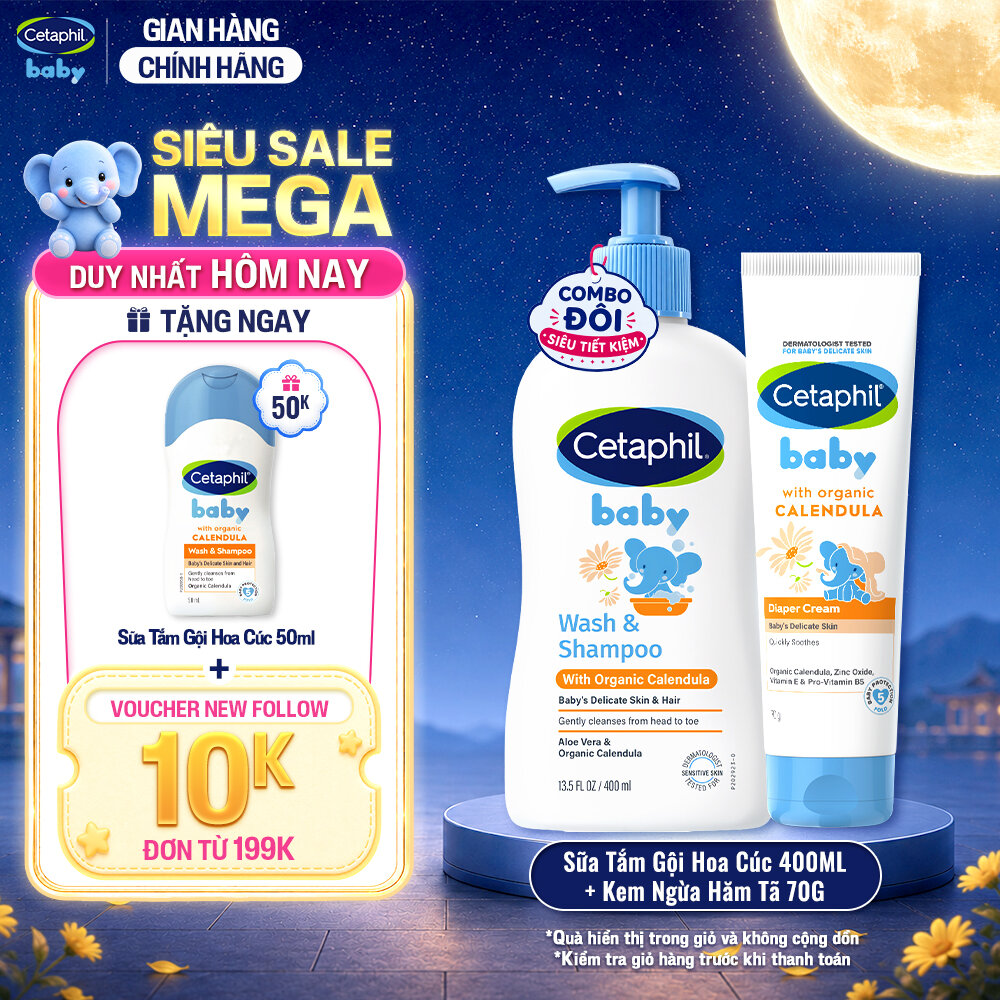 Combo Sữa tắm gội 400ML và Kem chống hăm tã 70G dịu lành cho bé với Calendula hoa cúc hữu cơ