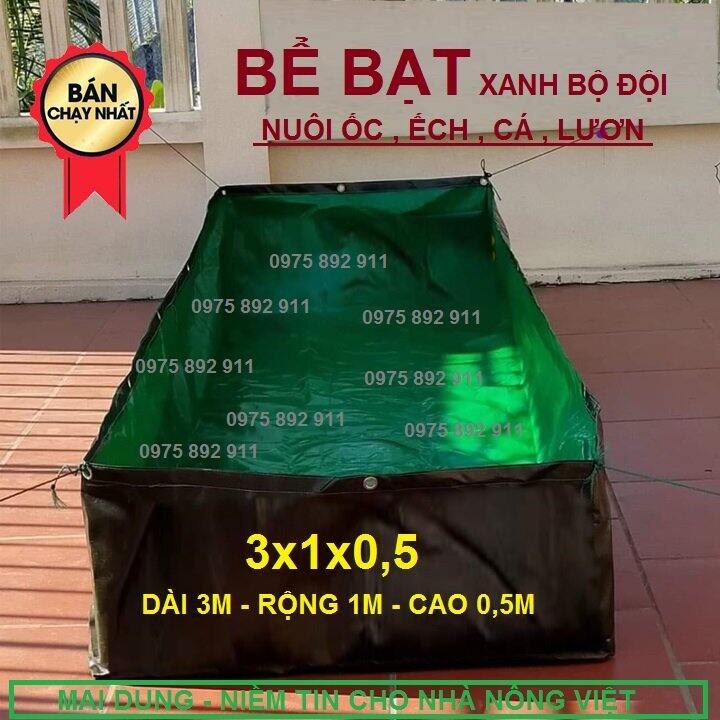 Bể bạt nuôi ốc ếch cá 3x1x05 xanh bộ đội