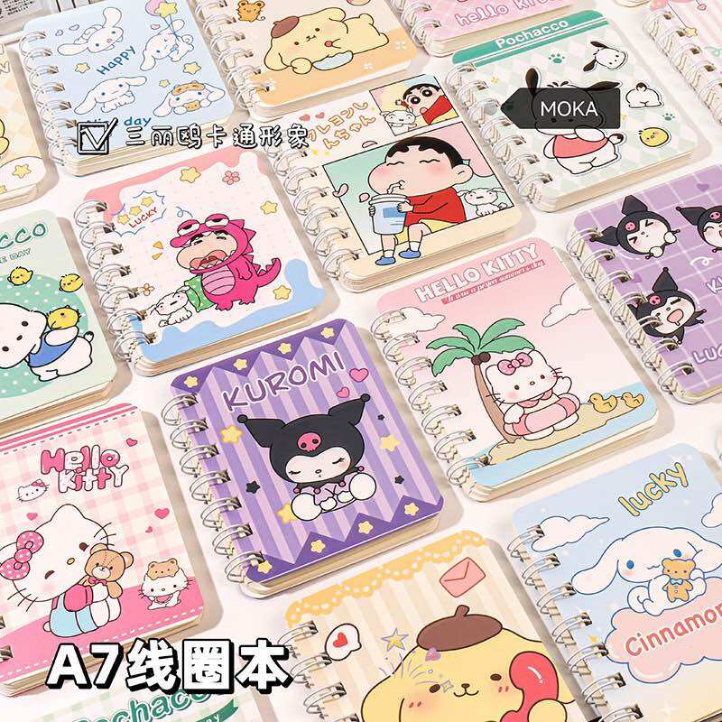 Sổ tay lò xo khổ A7 hoạ tiết dễ thương kuromi shine melody cinnamoroll kitty bò sữa khủng long