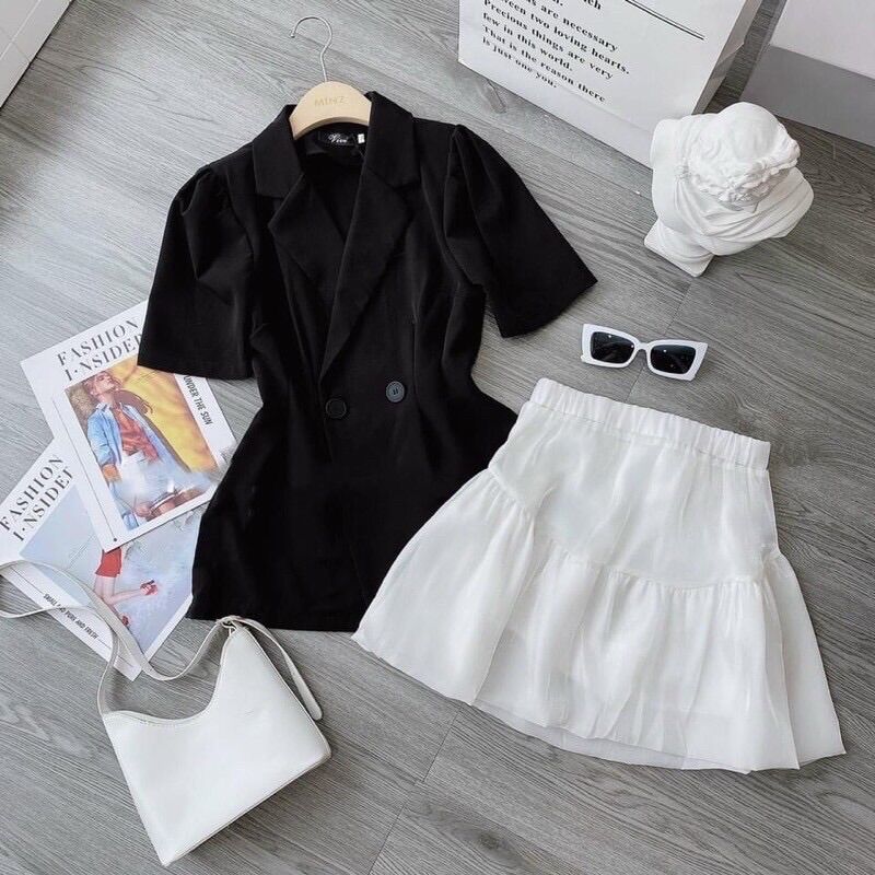 Set áo vest mix chân váy sang sịn
